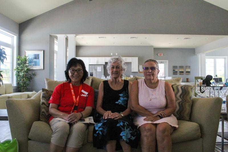 Nurses Nextdoor members (l-r) Bet Wong, Jane Kurz and Debbie Scott meet in the Windstone clubhouse where the program began in 2022. MEOGHAN SWAIN PHOTO